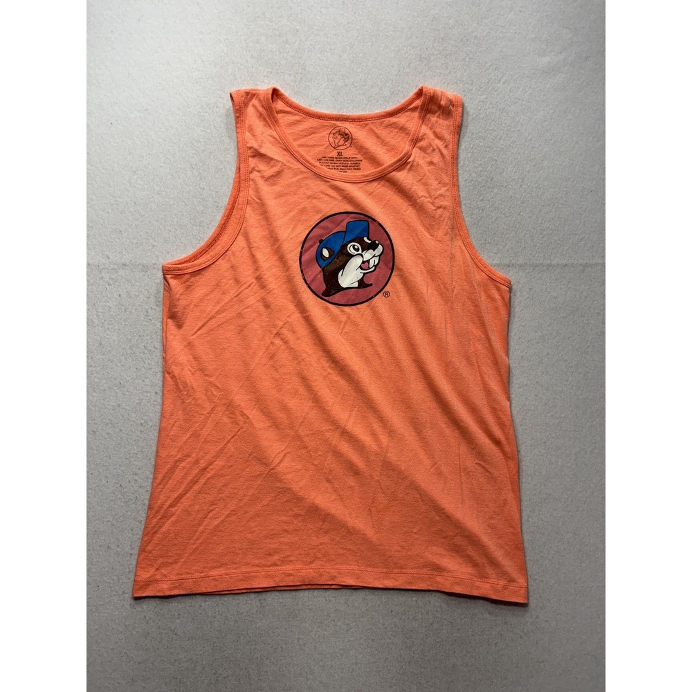 Buc-ee's Mens XL Orange Logo Graphic Tank Top Sleeveless Tee Made in USA